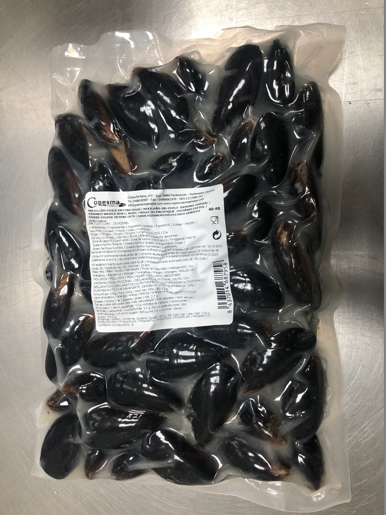 Mejillón Cocido Chile Vacío (40-60)pz/kg (5x1kg) 5kg